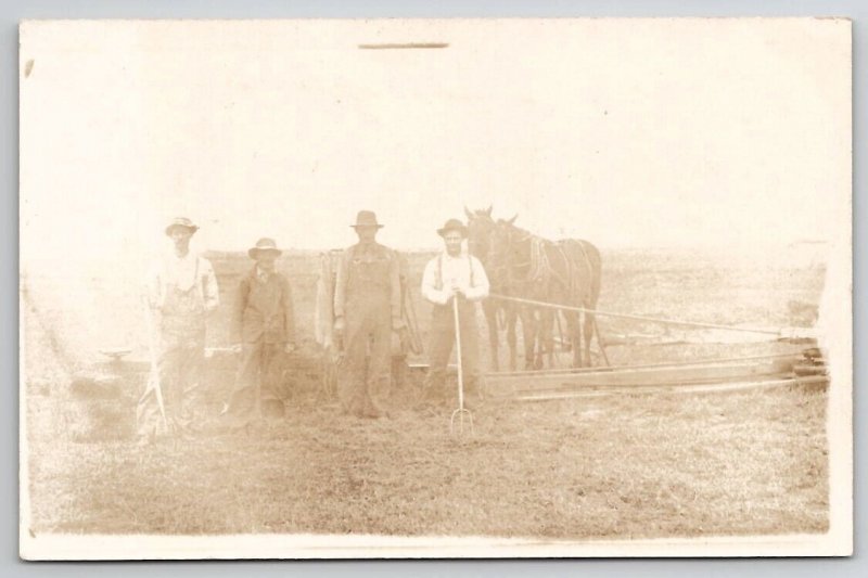 RPPC Farmers With Rakes Horses And Implements Occupational Photo Postcard T24