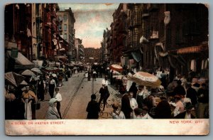 Postcard New York City NY c1909 A Scene on Hester Street Umbrellas Hand Tinted