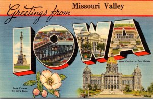 Iowa Greetings From The Missouri Valley Large Letter Linen 1949
