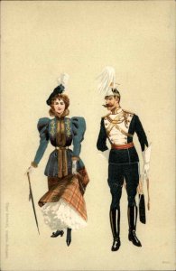 Edgar Schmidt Soldier and Woman Fancy Ethnic Costumes Uniform Vintage Postcard