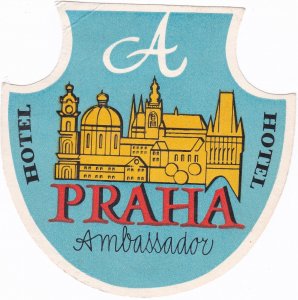 Czechoslovakia Praha Hotel Ambassador Vintage Luggage Labe sk3631