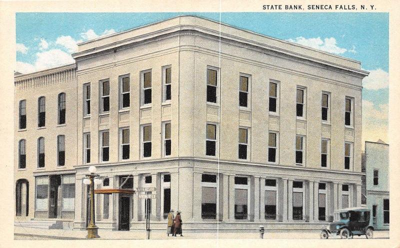 B44/ Seneca Falls New York NY Postcard c1920 State Bank Building