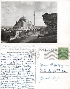 ISTANBUL TURKEY MIHRIMAH MOSQUE 1940 VINTAGE REAL PHOTO POSTCARD RPPC w/ STAMP