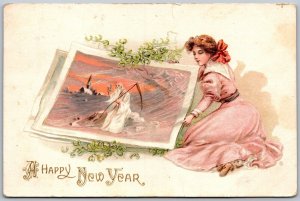 Postcard c1910 Split Ring Duplex Cancel La Have Nova Scotia A Happy New Year