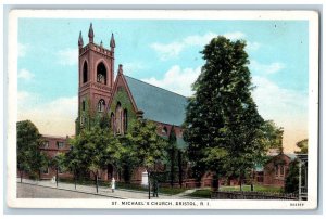 Bristol Rhode Island RI Postcard St. Michael's Church Exterior Roadside c1920's