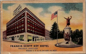 1940s FRANCIS SCOTT KEY HOTEL IN FREDERICK, MARYLAND LINEN POSTCARD 20-73