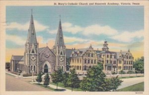 Church St Mary's Catholic Church and Nazareth Academy Texas 1946 Curteich