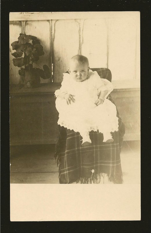 Vintage Portrait of Young Child Seated in a Chair Real Photo Postcard Unposted