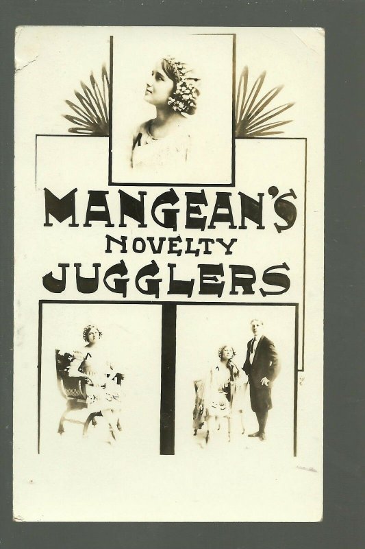 RPPC c1910 ACROBAT TROUPE Mangean Acrobats JUGGLING Jugglers ADVERTISING Circus