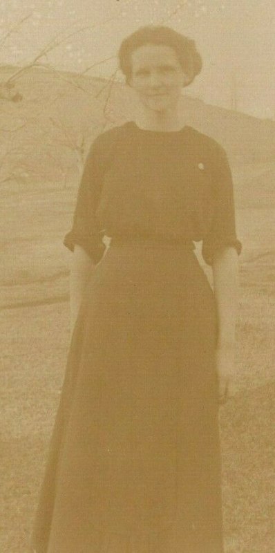 Vintage 1900's RPPC Postcard Woman in Black Dress in the Country - LIGHT