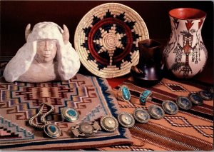 Navajo Indian Art Jewely Pottery Rug Basket Heard Museum Phoenix AZ Postcard L65