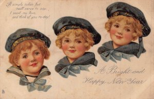 YOUNG BOYS IN SAILOR ATTIRE~A BRIGHT & HAPPY NEW YEAR~TUCK SERIES 8009 POSTCARD