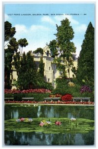 c1940 Lily Pond Lagoon Balboa Park San Diego California Vintage Antique Postcard