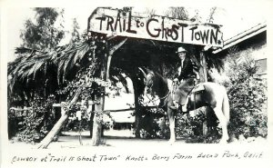 RPPC Knott's Berry Farm, Cowboy on Horse at Trail to Ghost Town, Buena Park CA