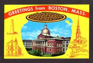 MA Greetings from BOSTON MASS Bean Pot Postcard PC