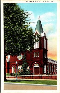 Vtg Griffin Georgia GA First Methodist Church 1940s Linen Postcard