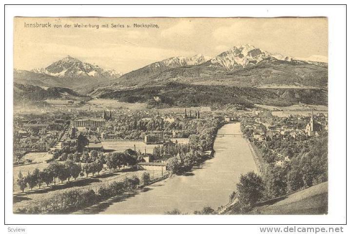 Innsbruck von der Weiherburg mit Serles u. Nockspitze, Austria, PU-1910