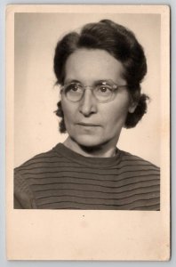 Portrait of A Woman Plain Glasses c1950s RPPC Postcard E25