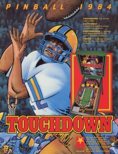Touchdown Pinball FLYER Original NOS Vintage Retro Art Football Game Promo 1984