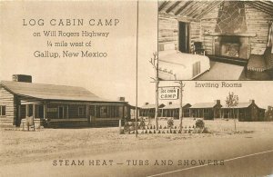 Postcard New Mexico Gallup Log Cabin Camp roadside occupation 23-13077