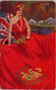 Patriotic Canada Woman Lady Draped in Red Ensign Flag c1910 Postcard H56 *as is