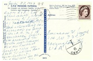 CPR Princess Patricia BC Canada Seattle Victoria Vancouver Posted Postcard 1962