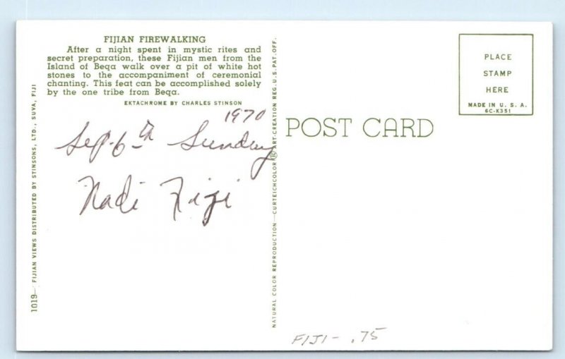 Fijian Firewalking FIJI Postcard