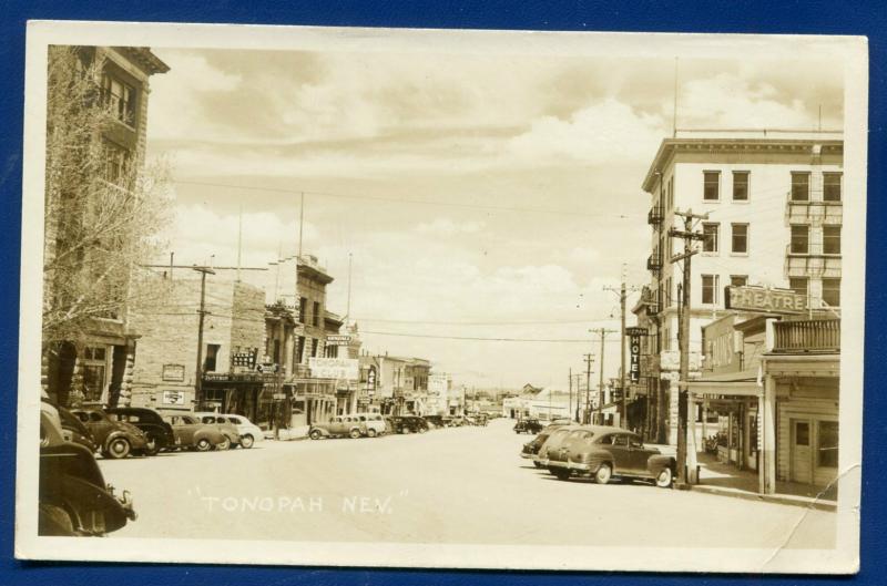 Tonopah Nevada nv street theatre autos coke sign real photo postcard RPPC