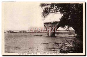 Old Postcard Pont Saint Espri Panorama Three bridges on the & # 39Ardeche