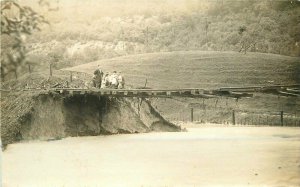 Bridge C-1910 Washed Out flood Railroad RPPC Photo Postcard People 20-4006