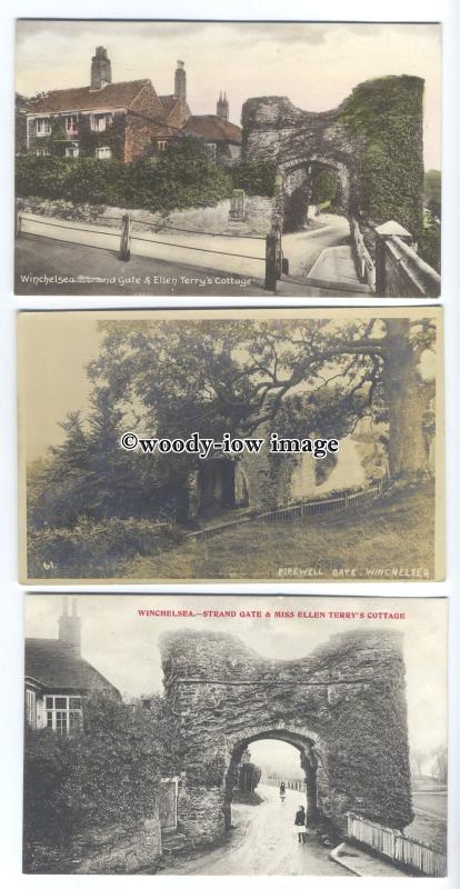 tb0155 - Sussex - Strand Gate & Ellen Terrys Cottage - Winchelsea - 3 postcards
