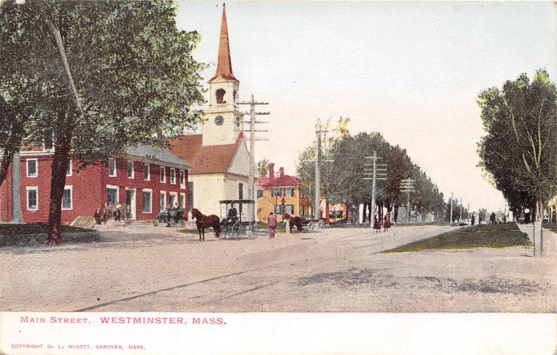 Main Street Scene Westminster Massachusetts 1907c postcard