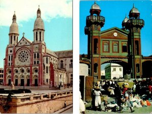 2~Chrome Postcards Port-Au-Prince, Haiti ROMAN CATHOLIC CATHEDRAL & IRON MARKET