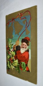 Christmas Greetings Santa Claus Bells Holly Postcard