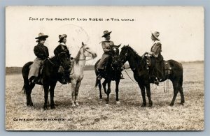 FOUR OF WORLD'S GREATEST LADY RIDERS ANTIQUE REAL PHOTO POSTCARD RPPC by MARTIN