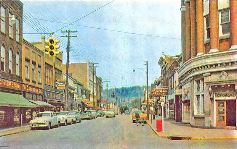 Moundsville WV Street View Store Front's Old Cars Postcard