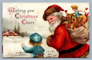 SANTA w/ GIFTS ARTIST SIGNED CLAPSADDLE 1906 CHRISTMAS ANTIQUE POSTCARD