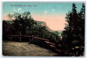 1912 Wood Fence East Rock Park, New Haven Connecticut CT Antique Postcard 