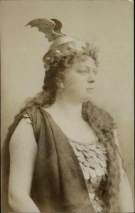 Beautiful Woman Opera ? War Helmet Costume c1910 Real Photo Postcard