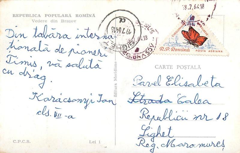 View from Brasov 1964 Romania butterfly stamp