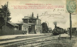 france, FORGES-les-EAUX, La Gare, Steam Train, Railway Station (1905) Postcard