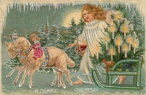 Tuck Electra Christmas Postcard MERRY CHRISTMAS Angel Sheep Pulled Sled #4