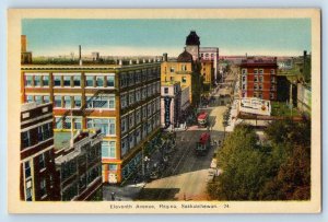 Saskatchewan Canada Postcard Eleventh Ragina Trolley Building Williams c1930's