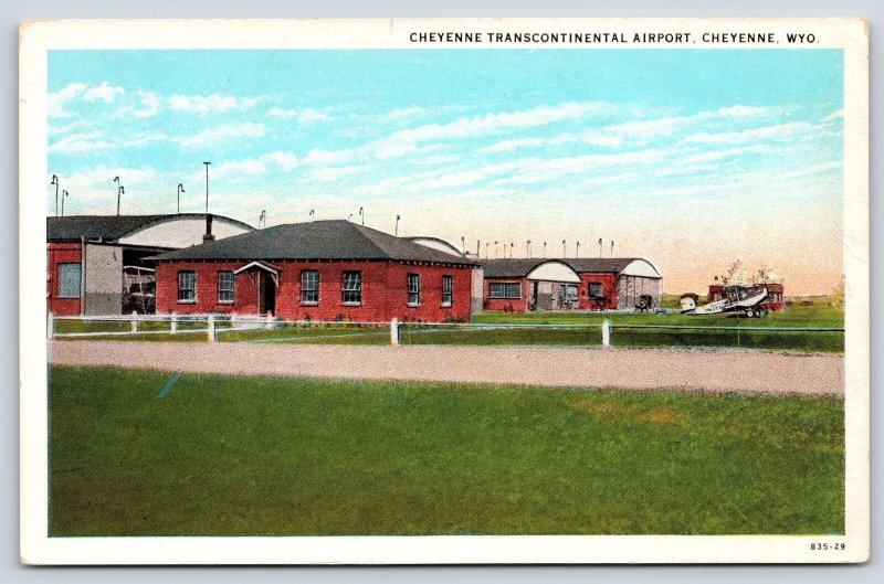 Cheyenne Wyoming~Transcontinental Airport Hangars~Small Plane~1929 Postcard 