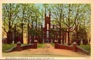 Pennsylvania Lancaster Main Building and Entrance F & M College Curteich