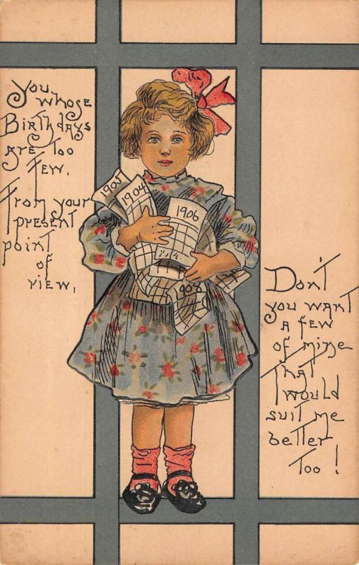 Birthday Greetings Girl holding Calendars HBG Postcard AA14384 