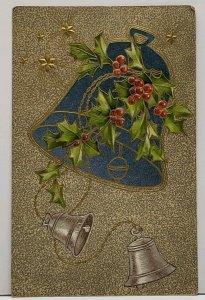 Christmas Bells Gilded Embossed 1909 Watertown to Shakopee Postcard G12