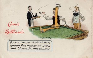 Comic Billiards Legs In Air Pipe Smoking Trick Shot Old Snooker Comic Postcard