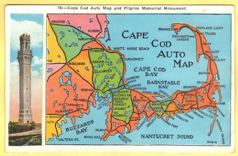 MAP OF BOSTON,SOUTH SHORE,PLYMOUTH AND CAPE COD, MASSACHISETTS   SEE SCAN