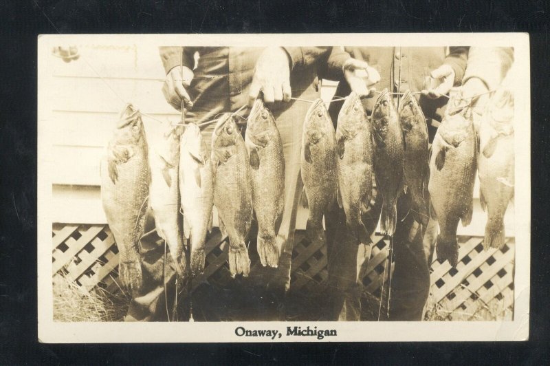 RPPC ONAWAY MICHIGAN FISHING CATCH LARGE FISH VINTAGE REAL PHOTO POSTCARD